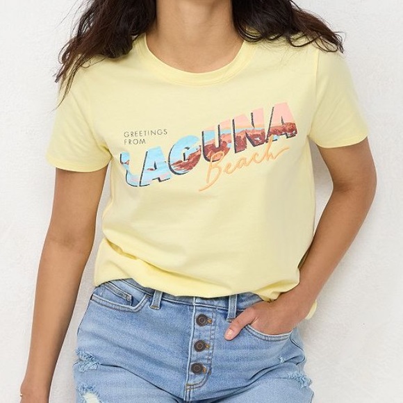 LC Lauren Conrad Tops - Lauren Conrad Women's Yellow Laguna Beach Graphic Tee Size XXL